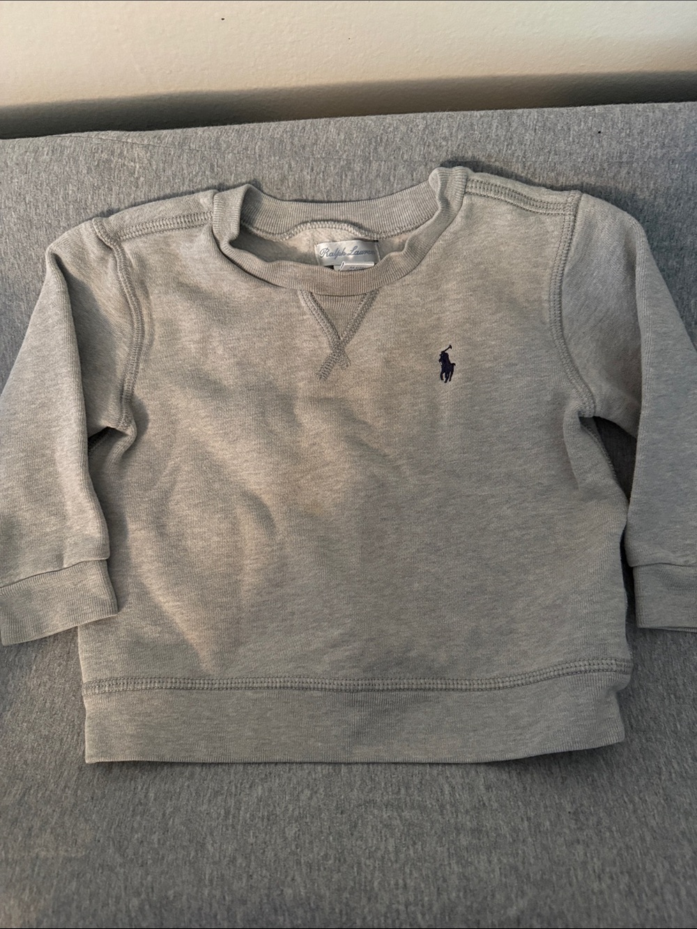 Ralph Lauren Light Gray Toddler Crewneck Sweatshirt with Navy Pony